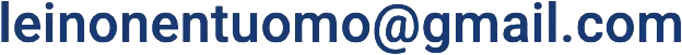 Sinisellä tekstillä kirjoitettu sähköpostiosoite "leinonentuomo@gmail.com" mustalla taustalla.